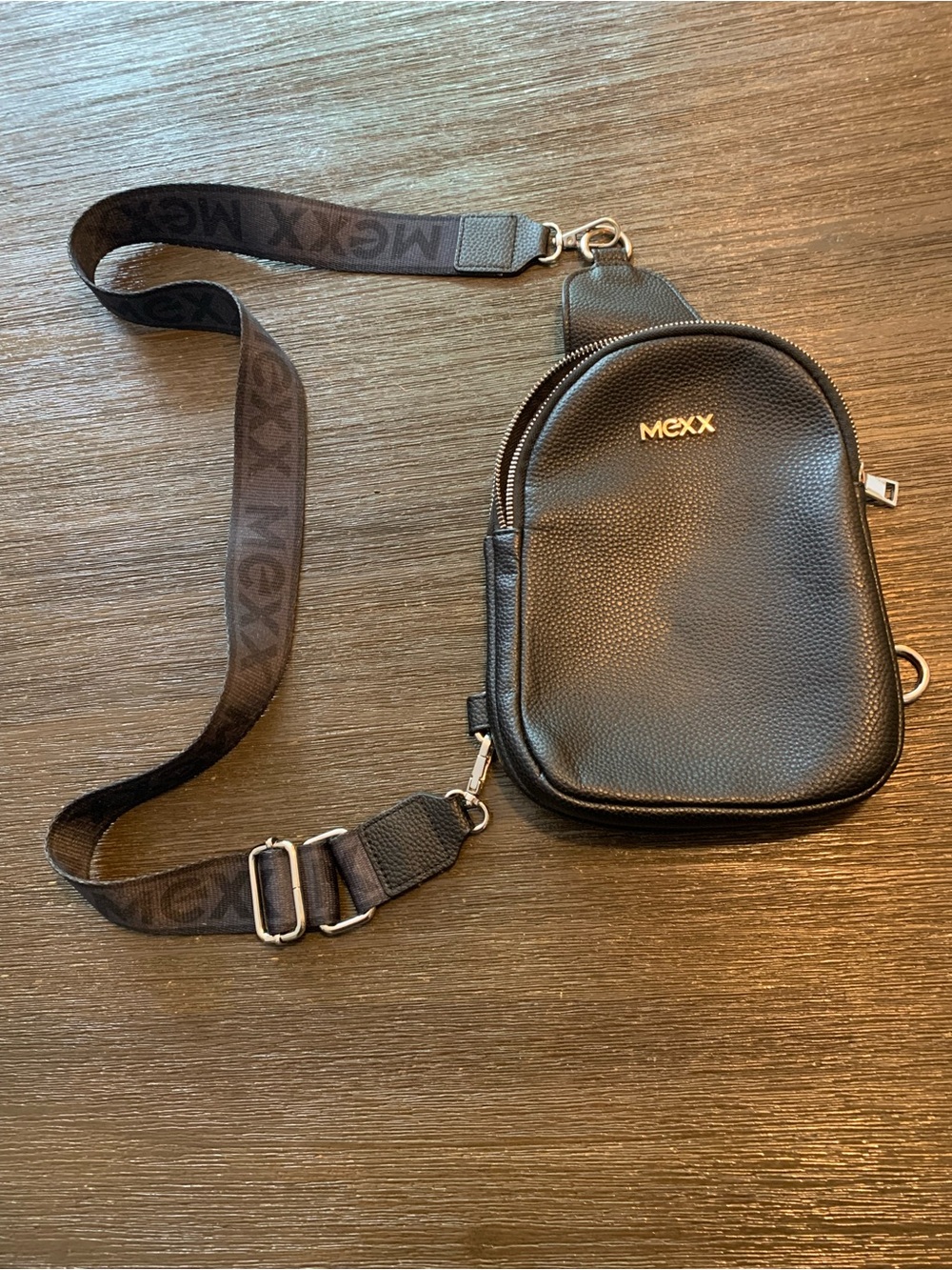Mexx Black Pebbled Mini Crossbody Belt Bag with Branded Strap